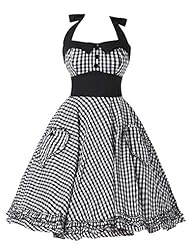 Halter Knee Length Empire   Waistline Checkered Print Cotton Bandage Dress 