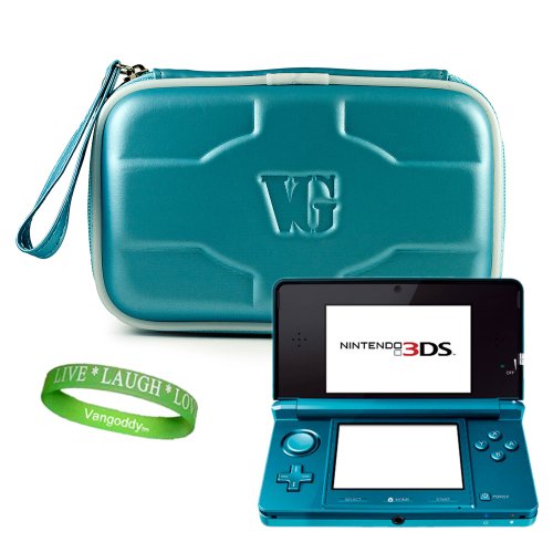 Original & Stylish Aqua Blue Nintendo 3ds Hard Case With Reinforced Walls And Convenient Hand Strap & Carbineer Clip + Live * Laugh * Love Vangoddy Wrist Band!!! Picture