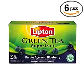 Lipton Green Tea Bags, Superfruit Purple Acai with Blueberry, 20-Count,  Boxes (Pack of 6)