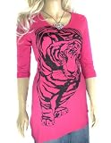 Ladies Hot Pink Tiger Tshirt Tunic long top in Sizes 14 – 20
