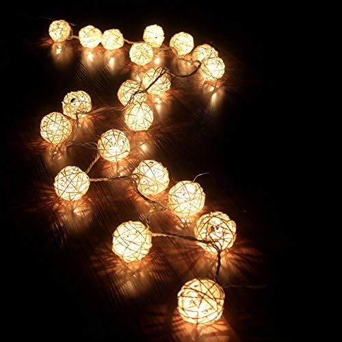 Warm White 20 LED Battery Operated Rattan Fairy String Lights for Christmas, Wedding and Party Decoration