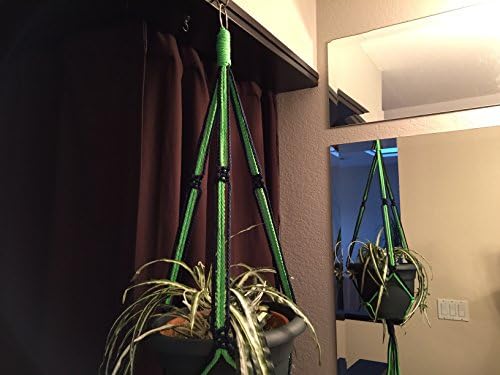Short Macrame Plant Hanger Parrot Green and Navy Made in USA Seattle Seahawks Colors FOOTBALL 12TH MAN Handcrafted No Beads 35" Long Made in USA