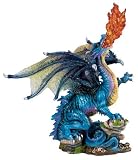 Aqua Lava Dragon Figurine with Translucent Wings - Cold Cast Resin - 16.5'' Height