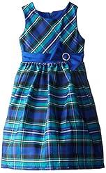 Girls A-line  Banding  Polyester Plaid Print Sleeveless Party Dress  With a Bow(s) and Rhinestones