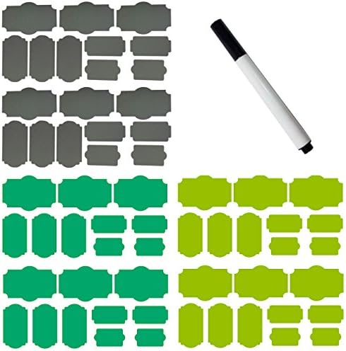 Shimie High Quality Reusable Chalkboard Labels -Fantastic for Canning and Spice Jars, Water Bottles, Custom Wine Bottle Labels,Food Buffet and Parties. Seven Color for Choice -60pcs a Pack with a Gift(Black pen), Fruit Green&Green&Light Gray