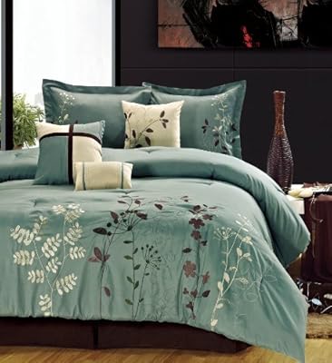Chic Home Vines 8-Piece Comforter Bedding Set, Sage, Queen