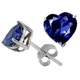 3.00 cttw 14K White Gold Plated 925 Sterling Silver Heart Created Sapphire Earring Studs