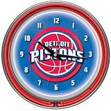 Detroit Pistons NBA Chrome Double Ring Neon Clock