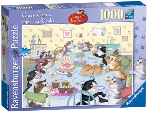 Ravensburger Crazy Cats Enjoy Tea And Cake 1000pc Fun Adults Jigsaw Puzzle