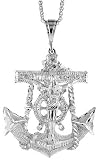 Sterling Silver 3 3/16 (80 mm) Diamond Cut Anchor with Crucifix Pendant