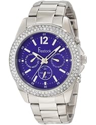 Freelook Womens HA6305-6 Silver Band & Case Blue Dial Chronograph Swarovski Bezel Watch