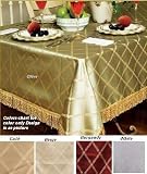 Diamond Damask Design Fringes Tablecloth Gold 60 X 84