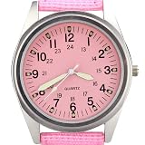 Orkina Womens Silver Case Pink Dial Quartz Nylon Fabric Band Fashion Wrist Watch P104-SP