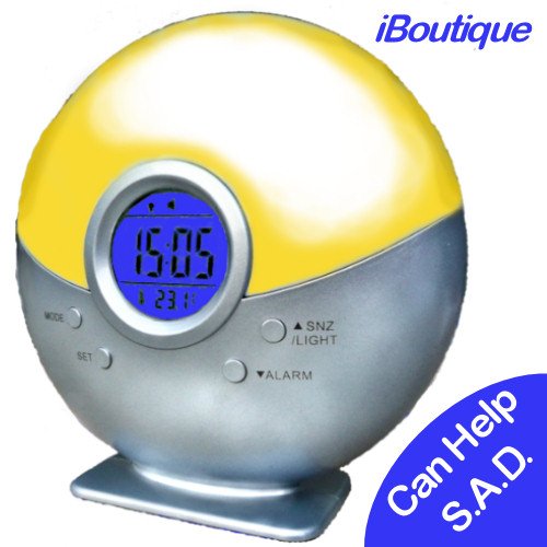 New & Exclusive iBoutique Premium Natural Sunrise Alarm Clock / Dawn Simulator - Gradual Light Up Over 20 Minutes & Room Temperature Display - Free SAD book included