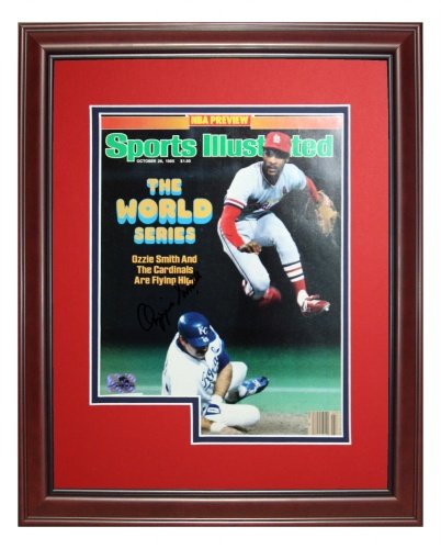 Ozzie Smith Autographed St. Louis Cardinals (10/26/85) Deluxe Framed Sports Illustrated Magazine