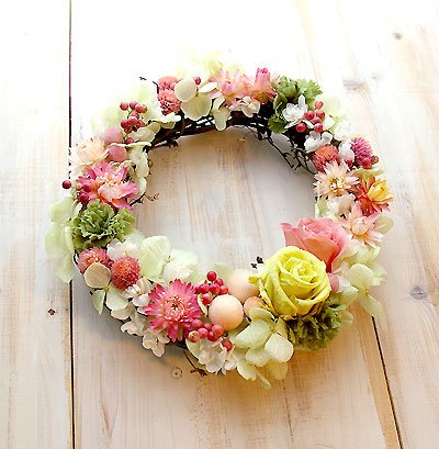リース ★ Pastel Color Rose Wreath【プリザーブドフラワー ドライフラワー リース】