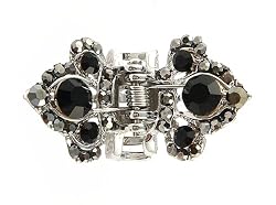 Hair Clip - H88 - Butterfly Wings set with Swarovski (tm) Crystal Stones ~ Jet Black and Hematite (Gunmetal)
