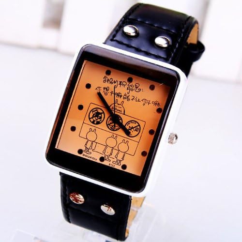 black leather strap rabbit rectangle dial fashion watch