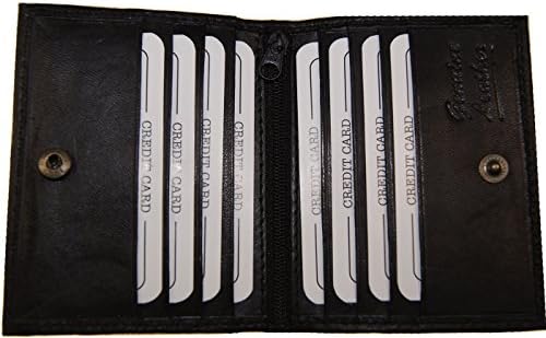 Improving Lifestyles Leather Bi Fold Credit CArd Holder (8) with Window ID Outside SNAP Closure with FREE Organza Gift Bag SUN 026 BK - Black