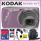 Kodak EasyShare M580 14MP Digital Camera with 8x Wide Angle Optical Zoom and 3-Inch LCD in Pink + 4GB Accessory Kit