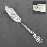 Bright-cut, Sterling Master Butter Knife, Flat Handle, Engraved Blade, Monogram Rose