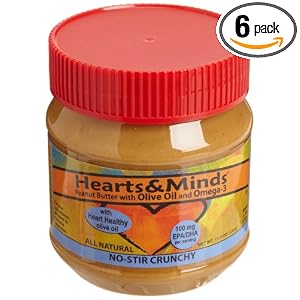 Hearts&Minds No-Stir Crunchy Peanut Butter with Olive Oil and Omega-3, 11.3-Ounce Plastic... by Hearts&Minds