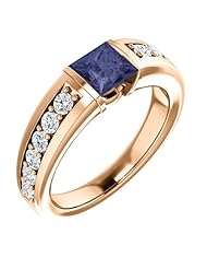 10K Rose Gold 5.00x5.00mm Princess Cut Iolite and Diamond Ring -- LIFETIME WARRANTY