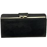 Mundi Womens Suburban Rio Checkbook Clutch Wallet (Black w/ Gold Hardware)