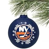 New York Islanders Navy Blue Snowflake Glass Ornament