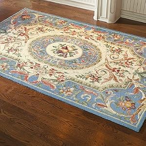 Aubusson Fruit Area Rug - Blue, 5'6" Round - Frontgate