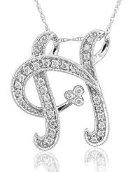 14k White Gold Alphabet Initial H Diamond Pendant Necklace (HI, I1-I2, 0.20 carat)