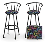 2 Beatles Music Rainbow Colored Specialty / Custom Black Barstools with Bac ....