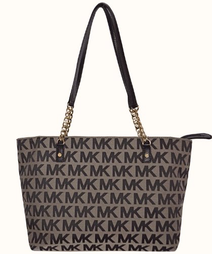 Michael Kors MK Signature Jet Set EW Chain Tote Bag Handbag Purse - Black