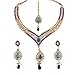 Bollywood Designer Ethinic Indian Bridal Stone Polki Necklace Set with Maang Tikka - Blue