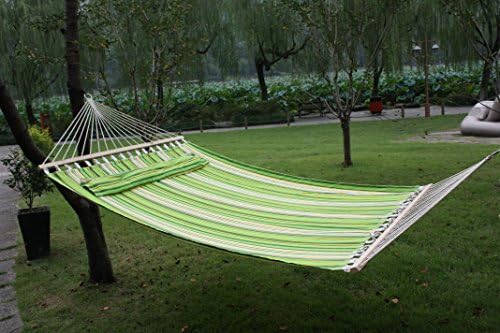 Double Cotton Fabric Hammock Sleeping Bed Swing Hang Pillow 2 Person Outdoor Bed