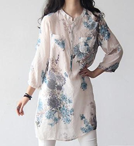 花柄 チュニック カットソー トップス 七分袖 爽やか きれいめ