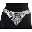 Luscious Chain Link Coin Belt with Stars and Jingling White Brass Coins, Fits waist or hips 34" - 42" for Belly Dancing or Casual Wear