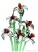 Set of 6 Hand Blown Solid Art Glass Flowers