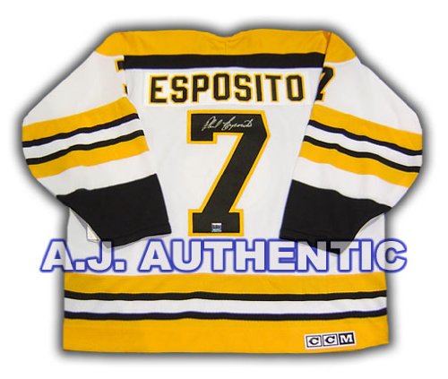 PHIL ESPOSITO Boston Bruins Signed 1970s Retro Style JERSEY