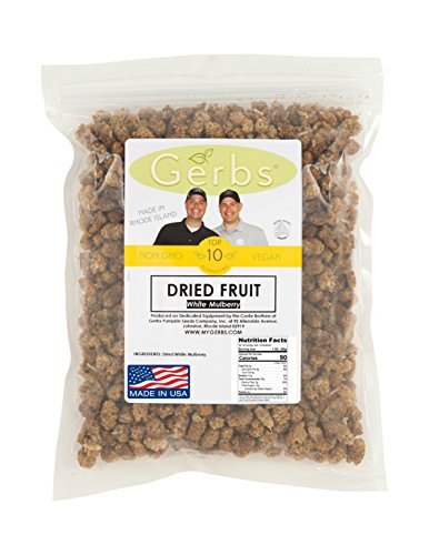 Dried White Mulberries By Gerbs No Sugar Added- 2 LBS Premium Grade A Mulberry- Top 10 Food Allergen Free & NON GMO - Sulphur Dioxide & Potassium Sorbate Free - Country of Origin Turkey- Packaged in Rhode Island