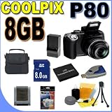 Nikon Coolpix P80 10.1MP 18x Optical Zoom Digital Camera 8GB SD HC Memory Card 26114 BigVALUEInc Accessory Saver Bundle + MORE