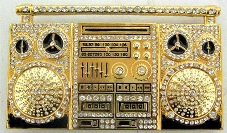 Gold Boombox Rhinestone Belt Buckle Ghetto Blaster