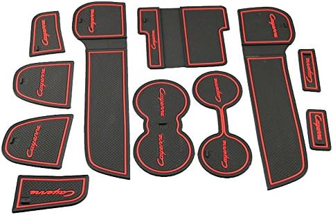 Amonster 11PC Non-Slip Soft Silicone Cup Holder Coasters Bench Seat/Center Consoles Mats Glove Box Dash Covers Door Compartment Mats Fit For Porsche Cayenne Red Lines