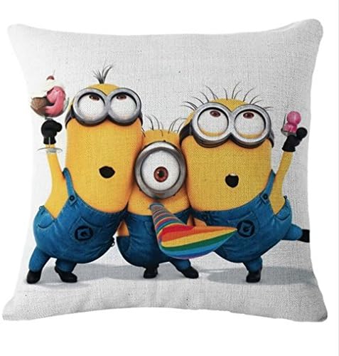 Cartoon Style Cotton Linen Cushion Minions Print Pillow Case No Inner