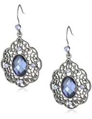 1928 Jewelry "Blue Bayou" Jet Blue Filigree Drop Earrings