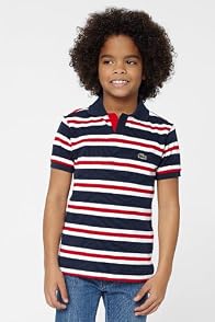 Boy's Short Sleeve Stripe Johnny Collar Pique Polo