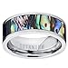 Pipe Cut Titanium Ring Band With Rainbow Rippled Abalone Inlay, Comfort Fit 8mm Sizes 7 to 12