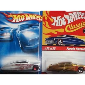 Hot Wheels Purple Passion Variant Set: Classics Series 1 Red Line Bronze With Yellow Flames #20 Limited Edition & The Primer Gray Red Flames 5 Spoke #153 { 2 Pieces} Scale 1/64 Collector
