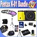 Pentax K-01 16MP APS-C CMOS Compact System Camera With 18-55mm and 55-200mm Lens (Yellow) + Extended Life Battery + 16GB SDHC Class 10 Memory Card + USB Card Reader + Memory Card Wallet + Deluxe Case w/Strap + Shock Proof Deluxe Case + Mini HDMI to HDMI Cable + 3 Piece Professional Filter Kit + Professional Full Size Tripod + Accessory Saver Bundle!