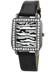 Golden Classic Womens 2217_black "Safari Dame" Rectangle Rhinestone Leather Watch